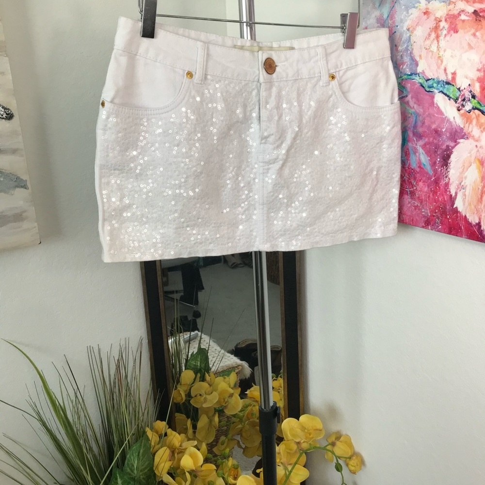 Siberian Off White Sequin Jeans Mini Skirt